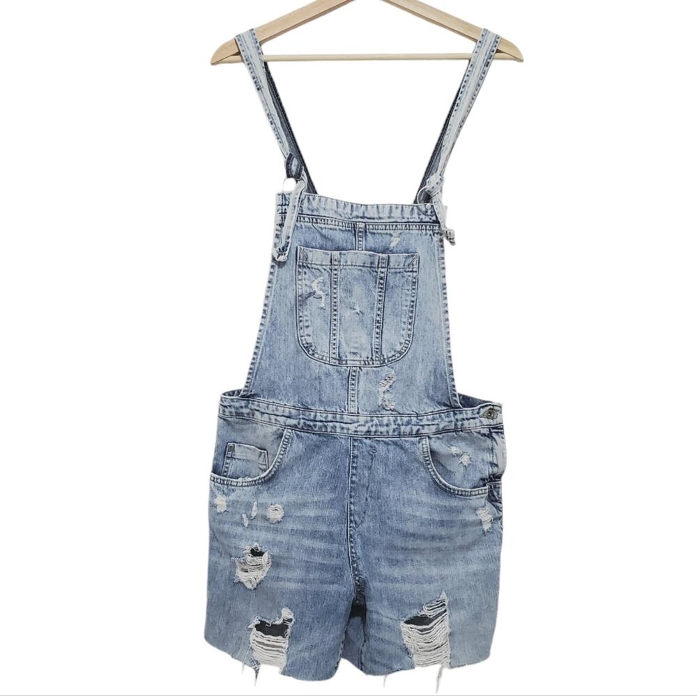 Zara | Distressed Tie Strap Raw Hem Denim Shortalls